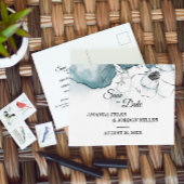 ティール(緑がかった色)の水の色のスケッチ結婚式の日付を保存 案内ポストカード