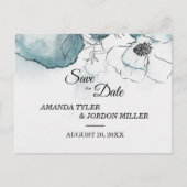 ティール（緑がかった色）の水の色のスケッチ結婚式の日付を保存 案内ポストカード (正面)