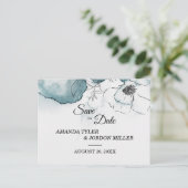 ティール(緑がかった色)の水の色のスケッチ結婚式の日付を保存 案内ポストカード (スタンド正面)