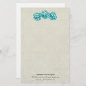 ティール（緑がかった色）の水の色のバラ色あせたタンダマスクパターン 便箋 (正面/裏面)