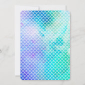 ティール(緑がかった色)の水の色の下ザシーマーメイド誕生日 招待状 (裏面)