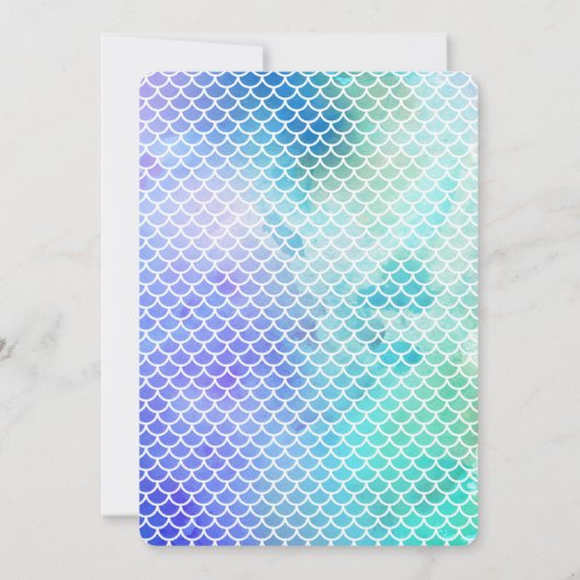 ティール(緑がかった色)の水の色の下ザシーマーメイド誕生日 招待状 (裏面)