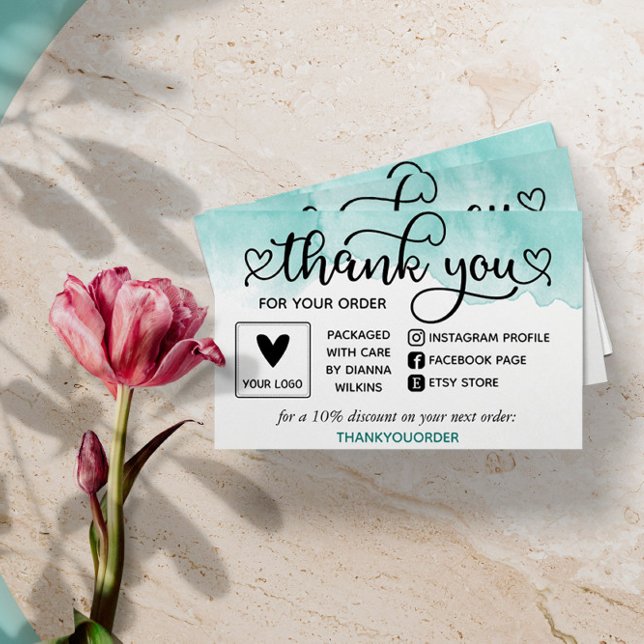 ティール（緑がかった色）の水彩注文ソーシャルメディアありがとう (クリエイターアップロード済み)