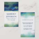 ティール(緑がかった色)の水彩画およびモダンな金ゴールドの紙吹雪の点 名刺 (正面/裏面)