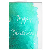 ティール（緑がかった色）の水彩画のかわいく芸術品を気取ったで創造的な誕生日 (正面)