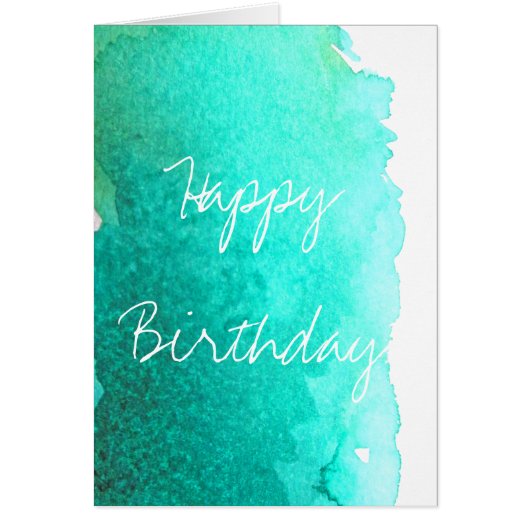 ティール（緑がかった色）の水彩画のかわいく芸術品を気取ったで創造的な誕生日 (正面)