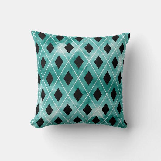 ティール（緑がかった色）の水彩画のアーガイルの枕 クッション (正面)