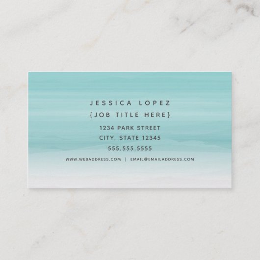 ティール(緑がかった色)の水彩画のグラデーションで一般的なテンプレート 名刺 (裏面)