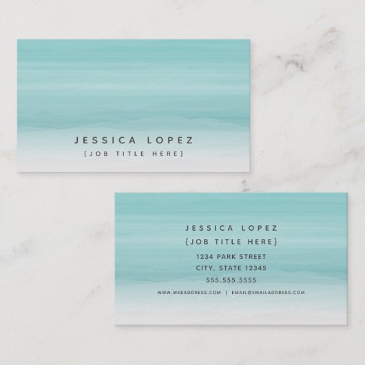 ティール(緑がかった色)の水彩画のグラデーションで一般的なテンプレート 名刺 (正面/裏面)