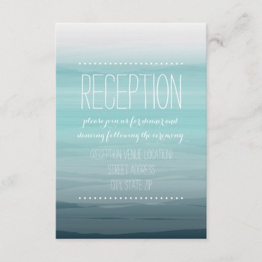 ティール(緑がかった色)の水彩画の刺激を受けたでグラデーションな結婚披露宴 エンクロージャーカード (正面)