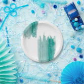 ティール（緑がかった色）の水彩画の紙皿 ペーパープレート (パーティー)