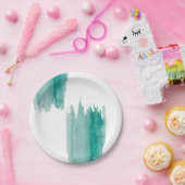 ティール（緑がかった色）の水彩画の紙皿 ペーパープレート (パーティー)