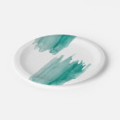 ティール（緑がかった色）の水彩画の紙皿 ペーパープレート (アングル)