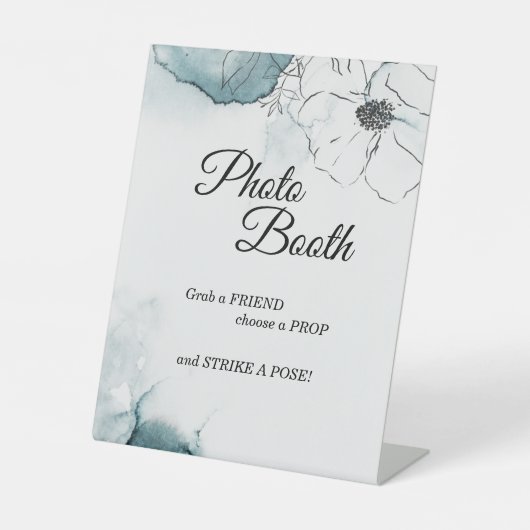 ティール（緑がかった色）の水彩画結婚面ブース 台座サイン (正面)