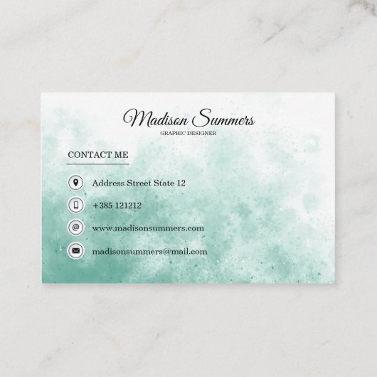 ティール(緑がかった色)の水彩画 名刺 (裏面)