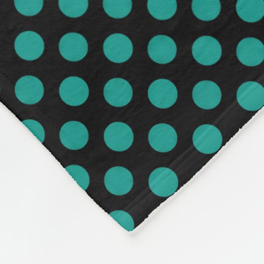 ティール（緑がかった色）の水玉模様 フリースブランケット (角)