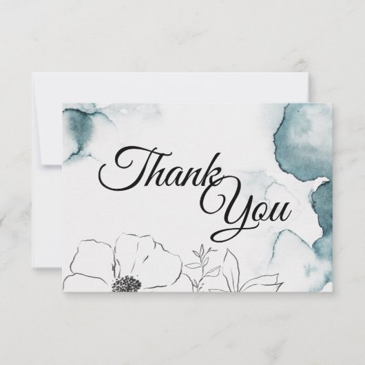 ティール（緑がかった色）の水色のスケッチ結婚の感謝フラットカード サンキューカード (正面)