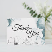 ティール（緑がかった色）の水色のスケッチ結婚の感謝フラットカード サンキューカード (スタンド正面)