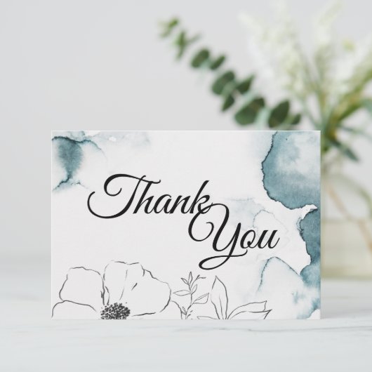 ティール(緑がかった色)の水色のスケッチ結婚の感謝フラットカード サンキューカード (スタンド正面)