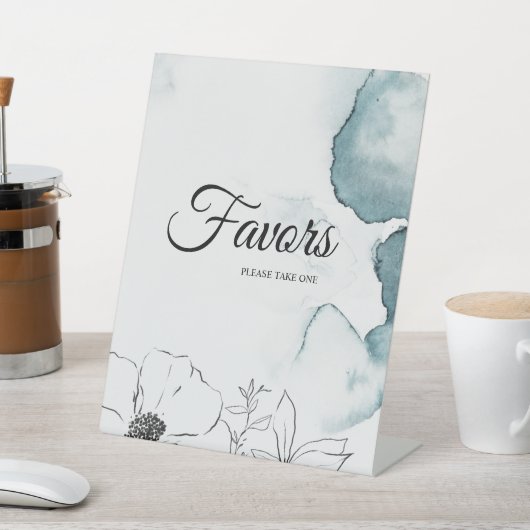 ティール（緑がかった色）の水色のスケッチ結婚式の引き出物 台座サイン (インサイチュ)