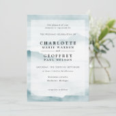 ティール（緑がかった色）の水色の霧状景観結婚式招待状 招待状 (スタンド正面)