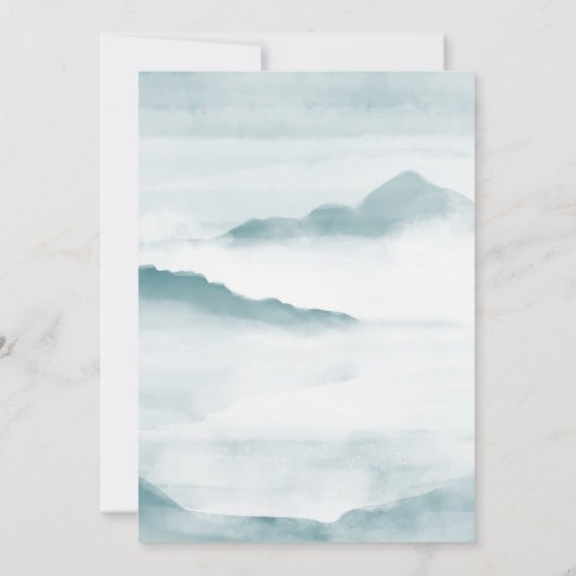 ティール(緑がかった色)の水色の霧状景観結婚式招待状 招待状 (裏面)