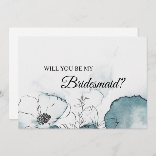 ティール(緑がかった色)の水色スケッチ花嫁プロポーザルのカード 招待状 (正面/裏面)