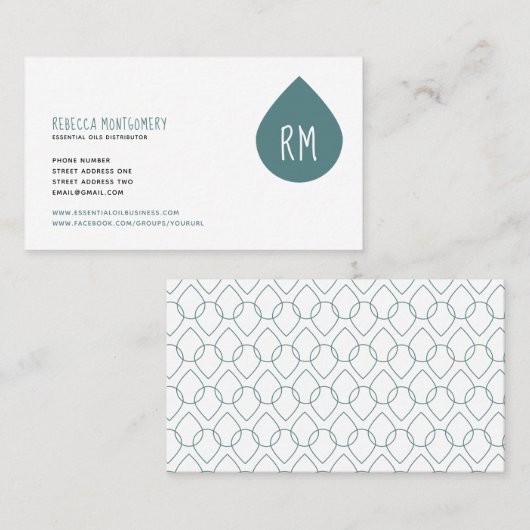 ティール(緑がかった色)の油の低下のイニシャルパターン精油 名刺 (正面/裏面)