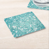 ティール(緑がかった色)の海のガラス航海のなプリント スクエアペーパーコースター (アングル)