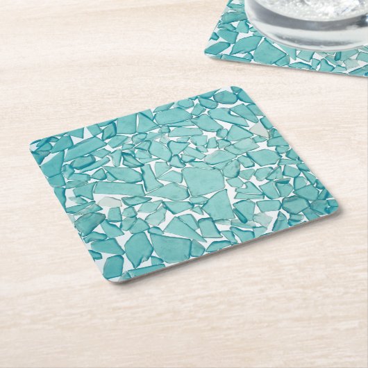 ティール（緑がかった色）の海のガラス航海のなプリント スクエアペーパーコースター (アングル)