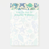 ティール(緑がかった色)の海洋動物パターン|はあなたの名前を加えます ポストイット (正面)