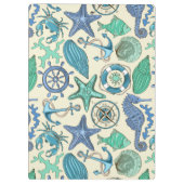 ティール（緑がかった色）の海洋動物パターン クリップボード (裏面)