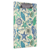 ティール（緑がかった色）の海洋動物パターン クリップボード (右)