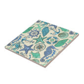 ティール(緑がかった色)の海洋動物パターン タイル (側面)