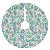 ティール(緑がかった色)の海洋動物パターン ブラッシュドポリエステルツリースカート (正面)