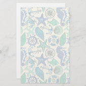 ティール(緑がかった色)の海洋動物パターン 便箋 (正面/裏面)