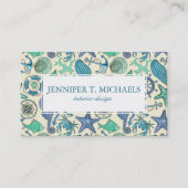 ティール(緑がかった色)の海洋動物パターン 名刺 (正面)
