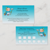 ティール（緑がかった色）の漫画の女中の家のクリーニングの顧客のロイヤリティ ロイヤリティカード (正面/裏面)