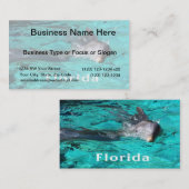 ティール(緑がかった色)の澄んな水からflorida.jpgを出ているイルカ 名刺 (正面/裏面)