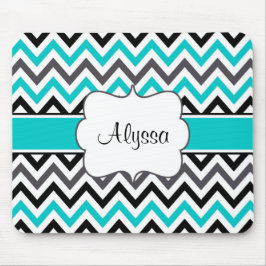 ティール（緑がかった色）の灰色のシェブロンのパーソナライズなマウスパッド マウスパッド