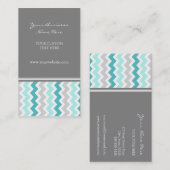 ティール（緑がかった色）の灰色のシェブロンのレトロの名刺 名刺 (正面/裏面)