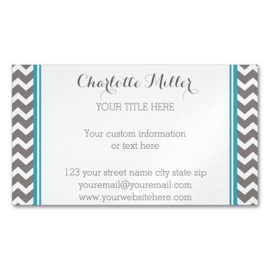 ティール(緑がかった色)の灰色のシェブロンの磁気名刺 マグネット名刺 (正面)