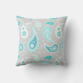 ティール(緑がかった色)の灰色のペイズリーパターン装飾的な枕 クッション (裏面)