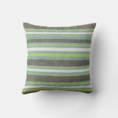 ティール(緑がかった色)の灰色の青緑のストライプ クッション (裏面)