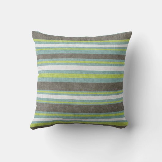 ティール(緑がかった色)の灰色の青緑のストライプ クッション (裏面)