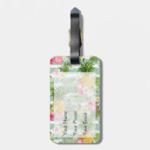 ティール（緑がかった色）の熱帯花及びパイナップルは縞で飾ります ラゲッジタグ (裏面縦)