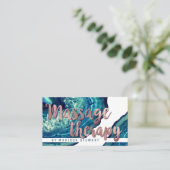 ティール(緑がかった色)の瑪瑙のGeodeの石のばら色の金ゴールドのマッサージセラピスト 名刺 (スタンド正面)