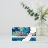 ティール(緑がかった色)の瑪瑙のGeodeの石のばら色の金ゴールドの体の穿孔 名刺 (スタンド正面)