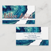 ティール（緑がかった色）の瑪瑙のGeodeの石のばら色の金ゴールドの入れ墨の芸術家 名刺 (正面/裏面)