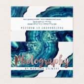 ティール(緑がかった色)の瑪瑙のGeodeの青い石のばら色の金ゴールドのカメラマン 名刺 (外部フラット)